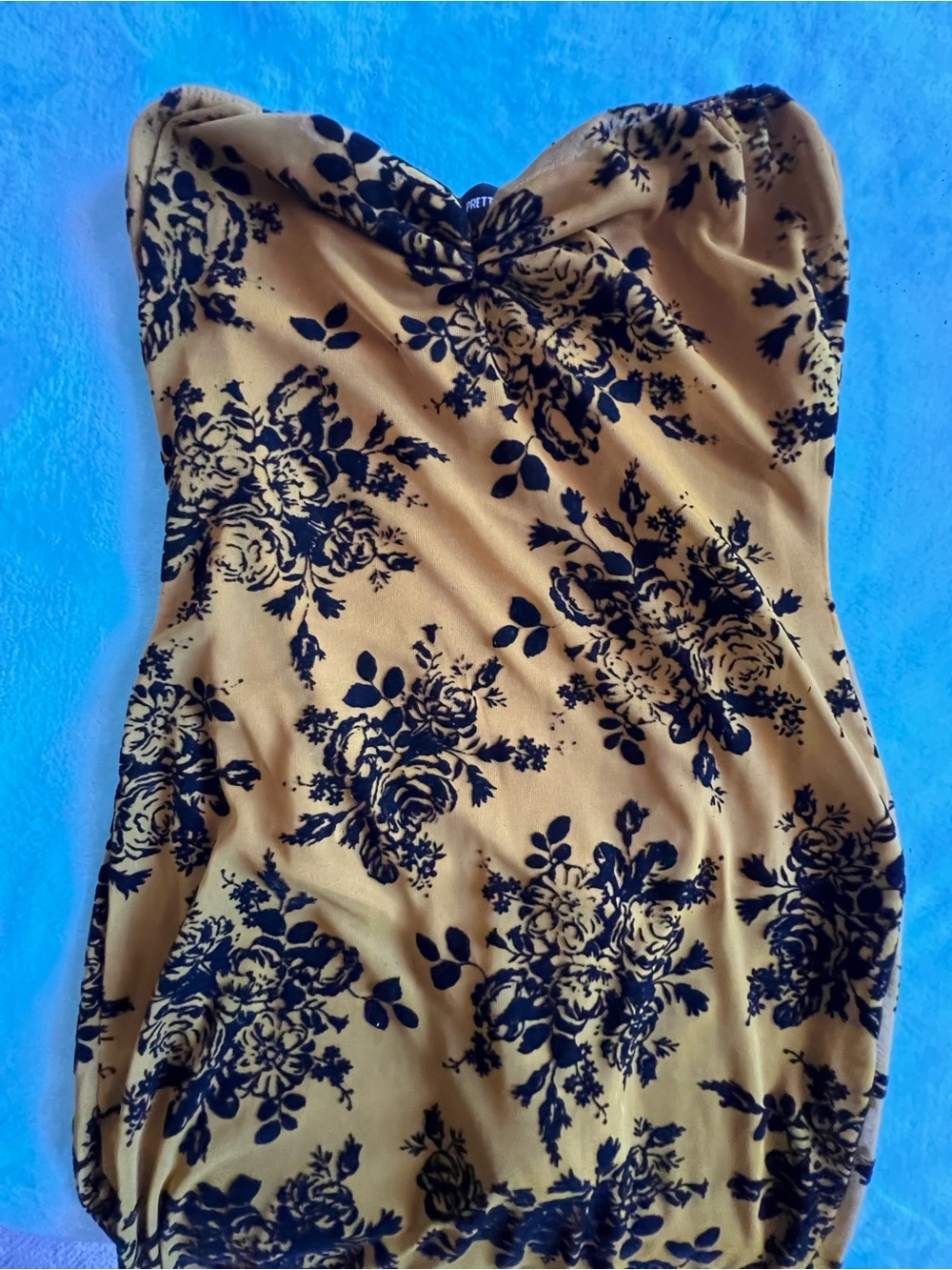 PrettyLittleThing Mustard and Black Strapless Floral Camisole